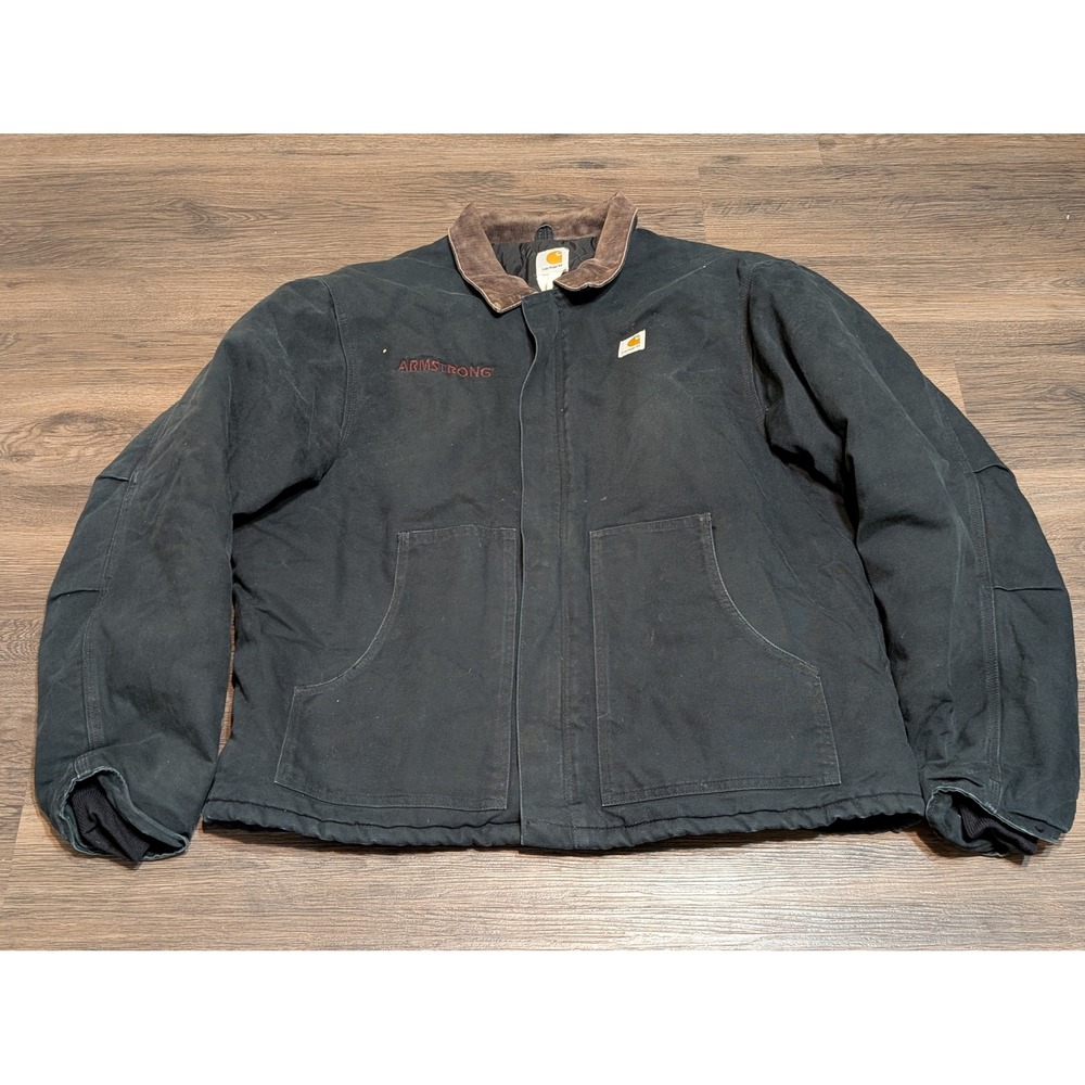 Carhartt Mens Black Insulated Work Jacket Size XL Corduroy Collar READ
